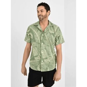 OAS Banana Leaf Cuba Terry Short Sleeve Button Down Shirt Men's Size Small